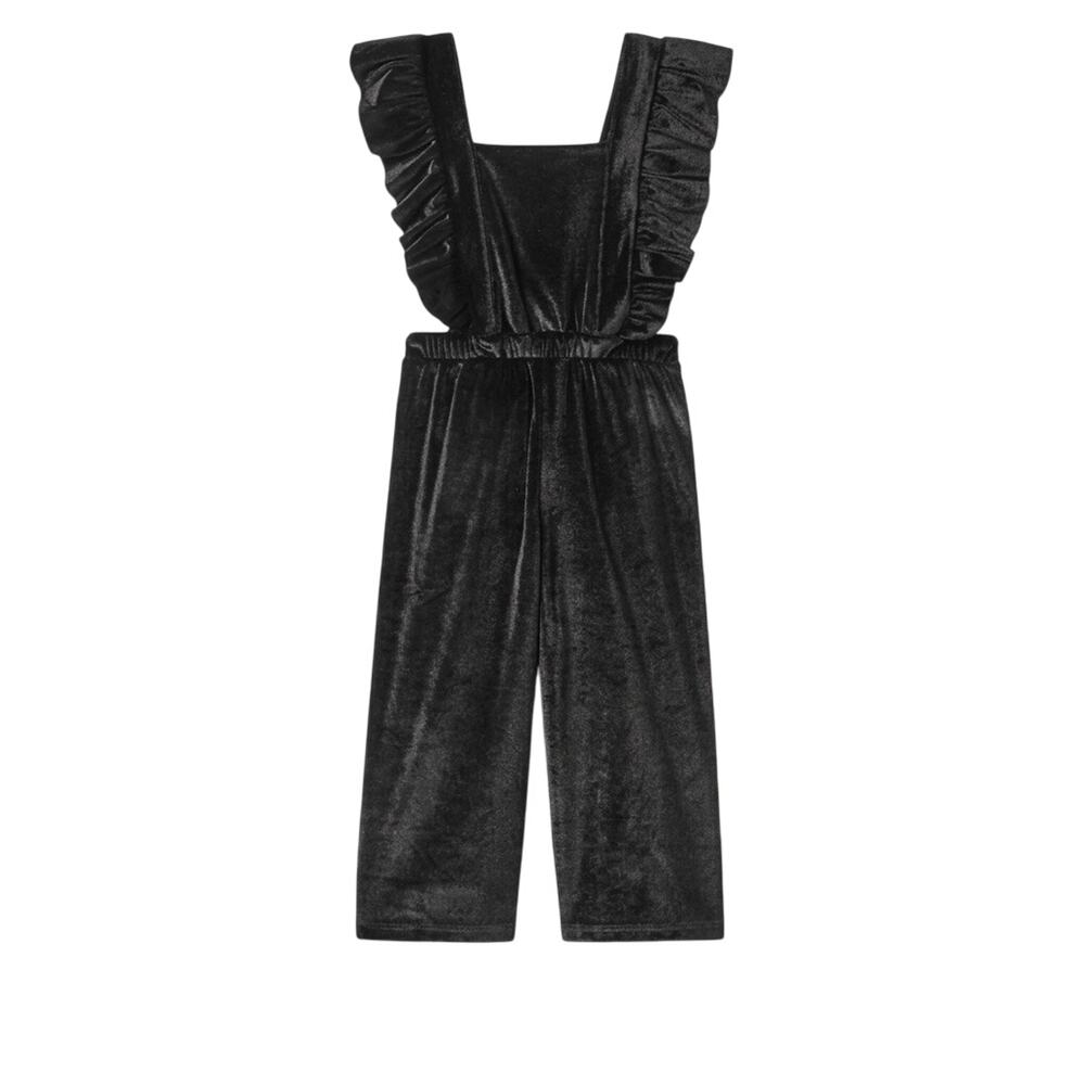 ZARA Girls Black Velvet Ruffle Jumpsuit Overalls Size 2-3 Years 98cm